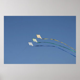 Tre drakar under blå himmel på morgonen poster