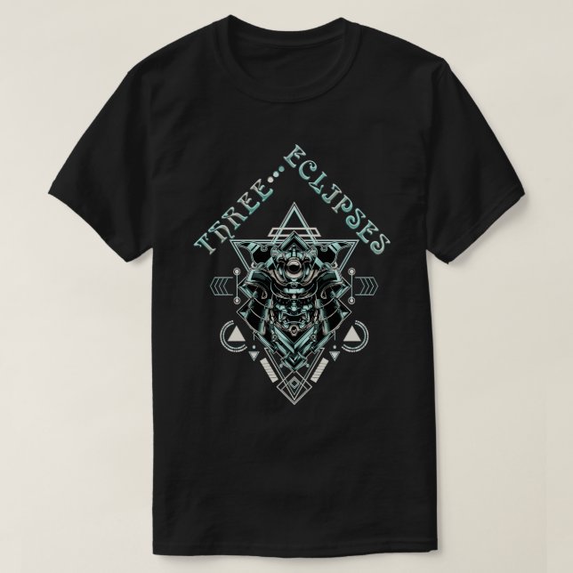 Tre Eclipses Japanska Cyborg Samurai Demon Oni M T Shirt (Design framsida)