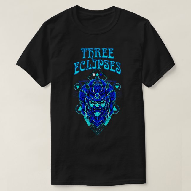 Tre Eclipses Japanska Cyborg Samurai Demon Oni M T Shirt (Design framsida)