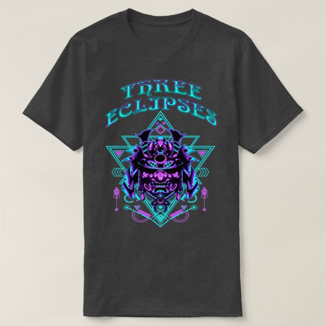 Tre Eclipses Japanska Cyborg Samurai Demon Oni M T Shirt (Design framsida)