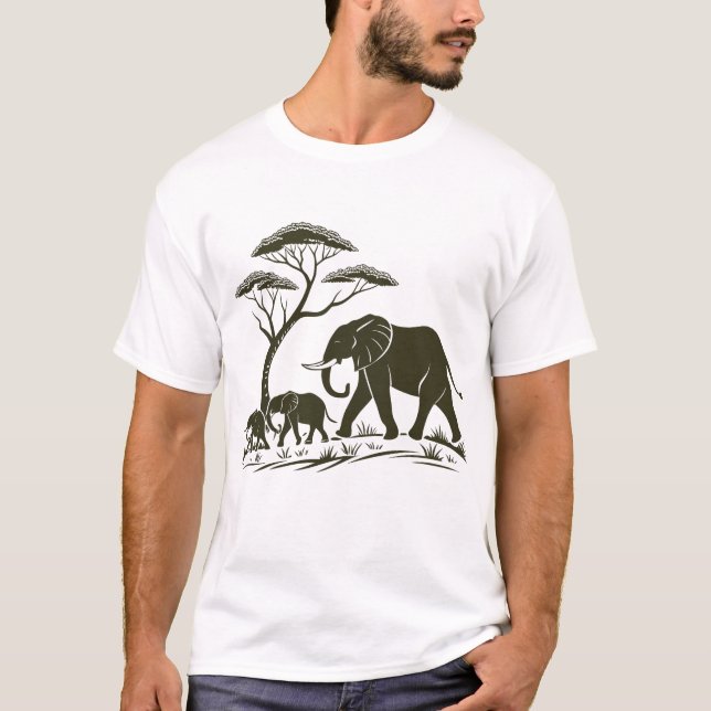 Tre elefanter Siluett Minimal konst T Shirt (Framsida)