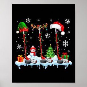 Tre Elf Santa Reindeer Hockey Equipment Julafton P Poster
