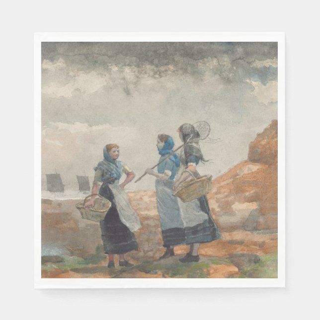 Tre engelska Fisher Girls (vid Tynemouth) Pappersservett (Framsidan)