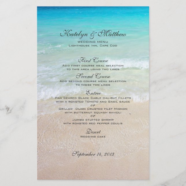 Tre entree Anpassningsbar Beach Wedding Menu (Framsida)