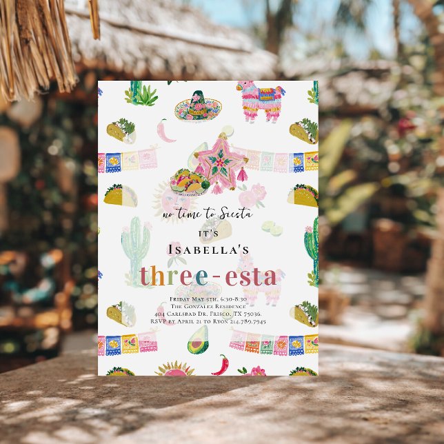 Tre-esta Fiesta 3-års födelsedag Inbjudningar (Skapare uppladdad)