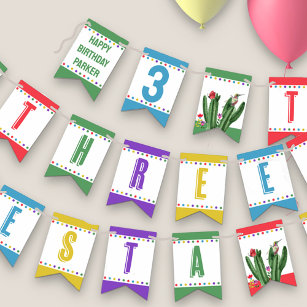 Tre Esta Fiesta Colorful Kids 3:e födelsedagen Vimplar