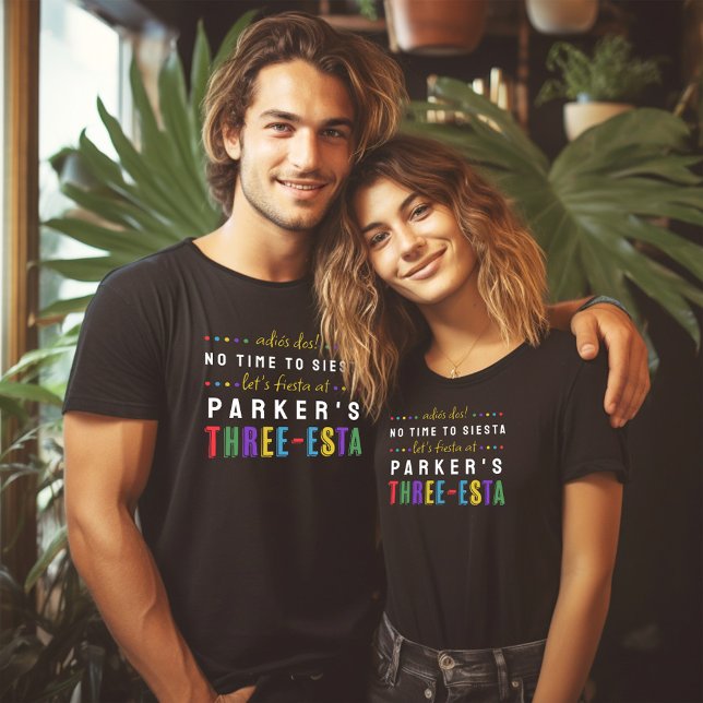 Tre Esta Fiesta No Siesta Parents 3:e födelsedagen T Shirt (Adios Dos .. Three-Esta Fiesta theme 3rd Birthday party tees for mom and dad)