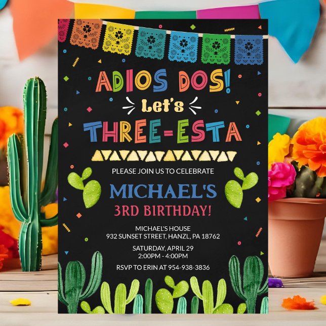 Tre Esta Födelsedagsinbjudan | Fiesta 3:e Inbjudan (Skapare uppladdad)