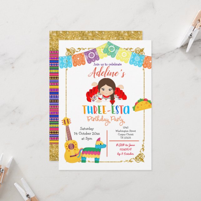 Tre-esta mexikanska julläggande på födelsedagsinbj inbjudningar (Fram/Back In Situ)