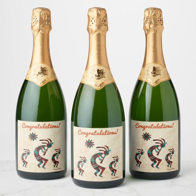 Tre etiketter för Kokopelli Vin i sydväst (Flaskor)