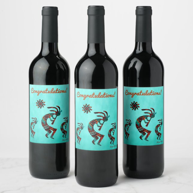 Tre etiketter för Kokopelli Vin i sydväst (Flaskor)