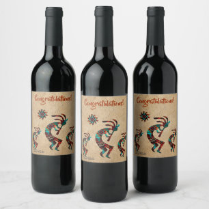 Tre etiketter för Kokopelli Vin i sydvästra Englan