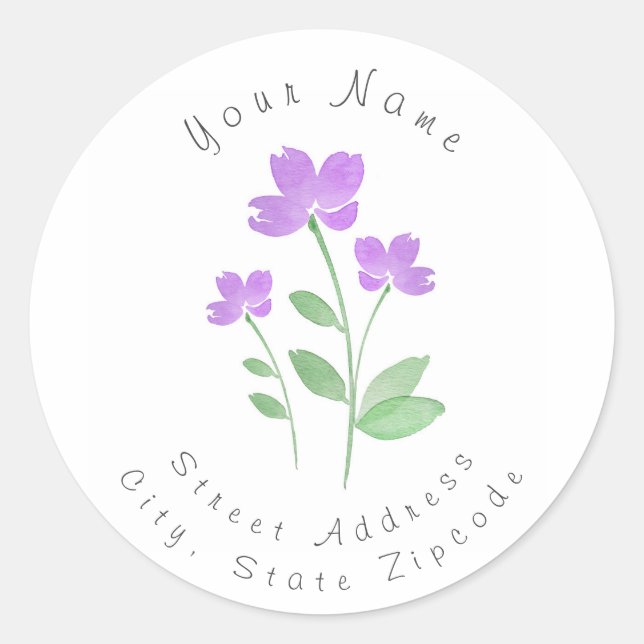 Tre etiketter för vattenfärgsblommor i Lilan (Framsida)