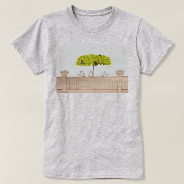 Tre fåglar i regnet t shirt (Design framsida)