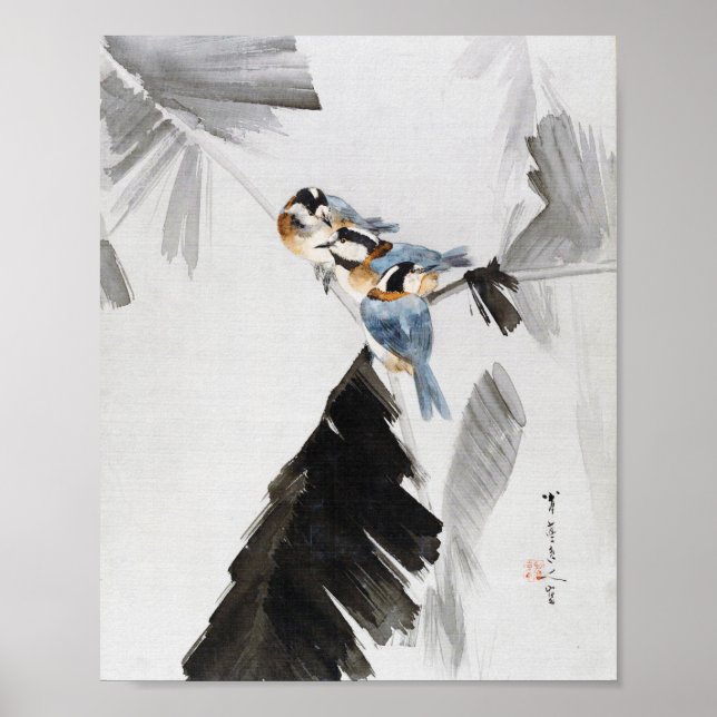 Tre fåglar på Gren, Watanabe Seitei Poster (Framsidan)