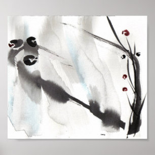 Tre fåglar på Willow Art Print Poster