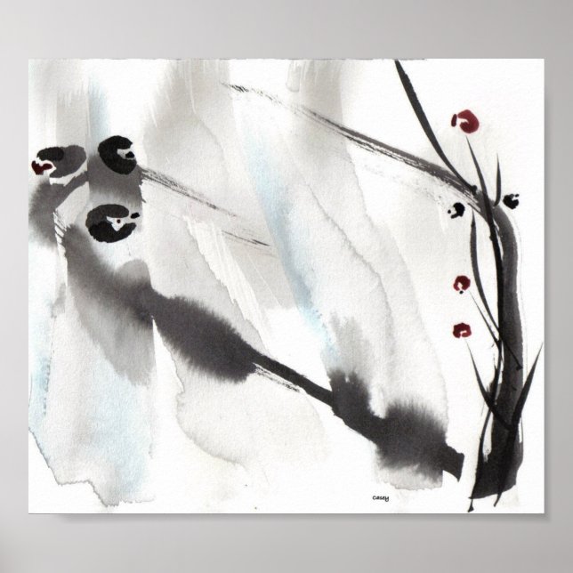 Tre fåglar på Willow Art Print Poster (Framsidan)