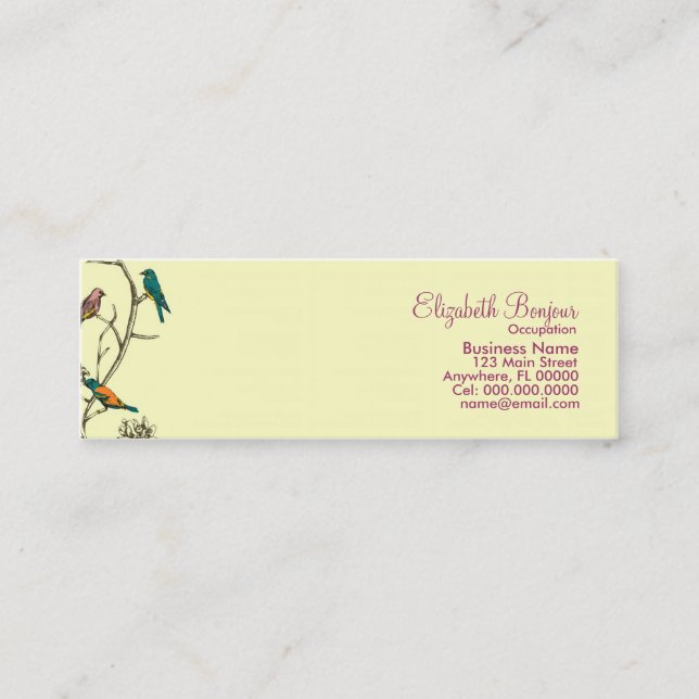 Tre fåglar som pratar ~ Affärskort Mini Visitkort (Framsida)