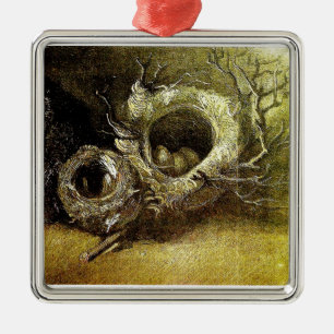 Tre fåglars Nests Van Gogh Fine Art Julgransprydnad Metall
