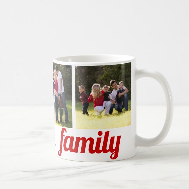 Tre familjefotografier och namn-fotosamlingar i fa kaffemugg (Höger)