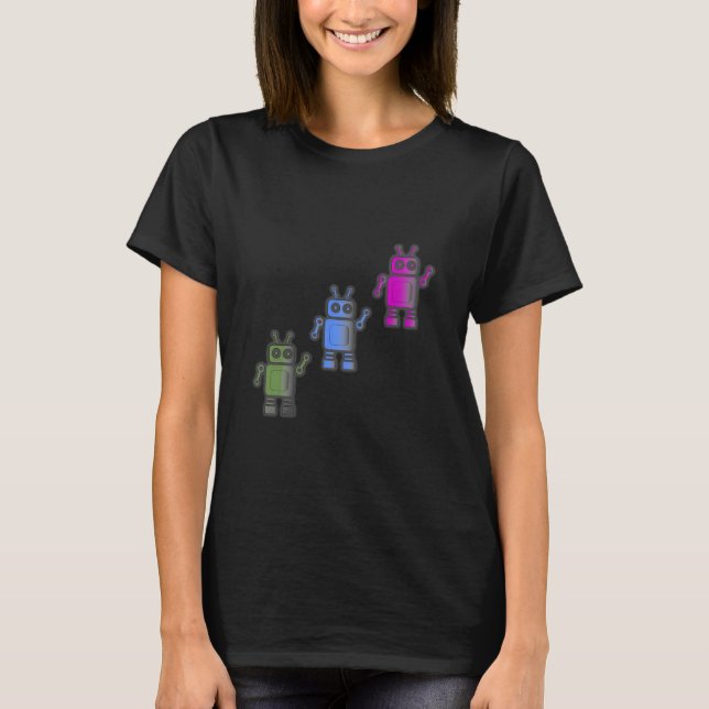 Tre Fantastisk Retro Robots T Shirt (Framsida)