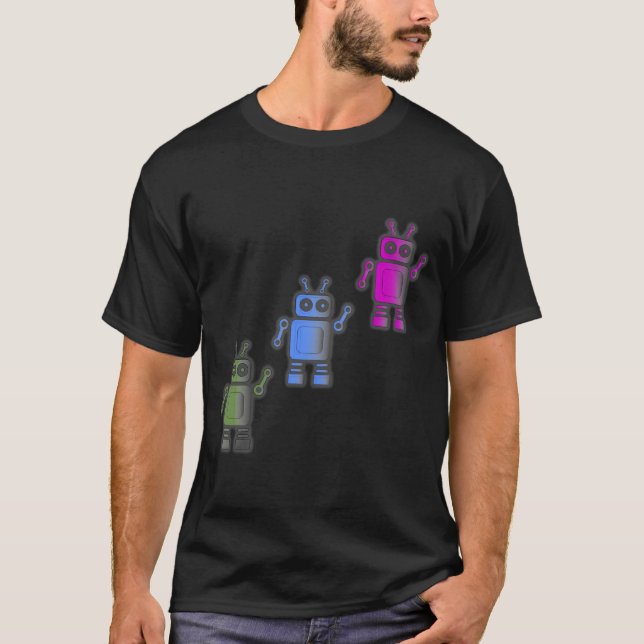 Tre fantastiska retro robotar t shirt (Framsida)