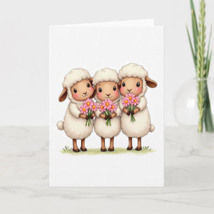 Tre får med blommor kort