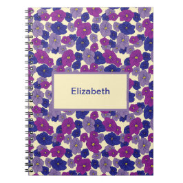 Tre färg blommor av violett yta mönster anteckningsbok