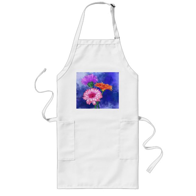 Tre Färg Gerberas Apron Painting Långt Förkläde (Framsidan)