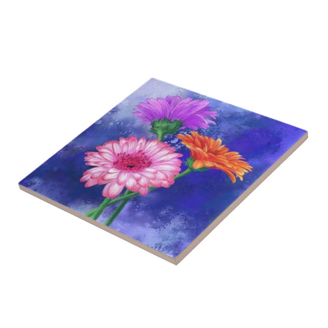 Tre Färg Gerberas Ceramic Tile Kakelplatta (Sidan)