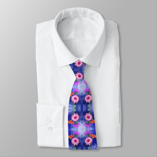 Tre Färg Gerberas Neck Tie Painting Slips (Bunden)