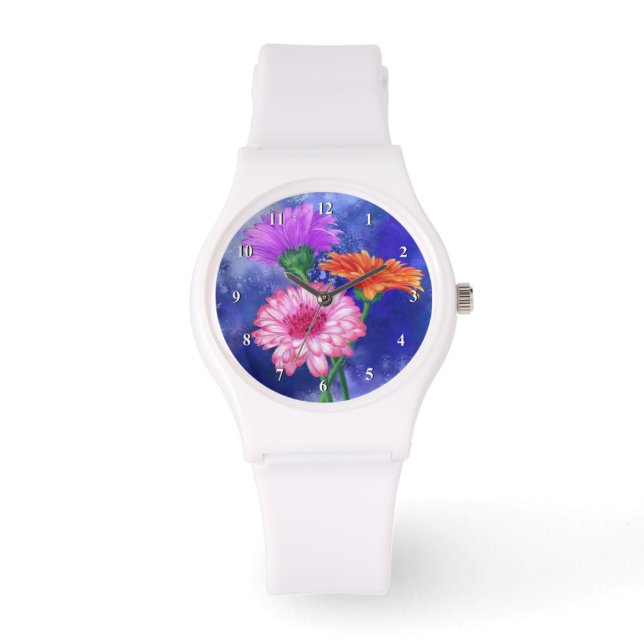 Tre Färg Gerberas Painting Watch Armbandsur (Framsida)