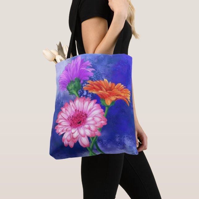 Tre Färg Gerberas Tote Bag Tygkasse (Närbild)