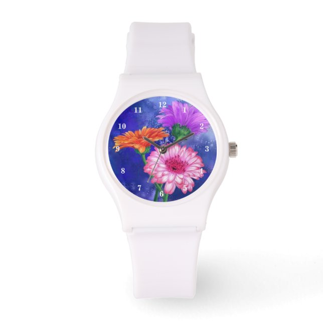 Tre Färg Gerberas Watch - Vår - Målning Armbandsur (Framsida)