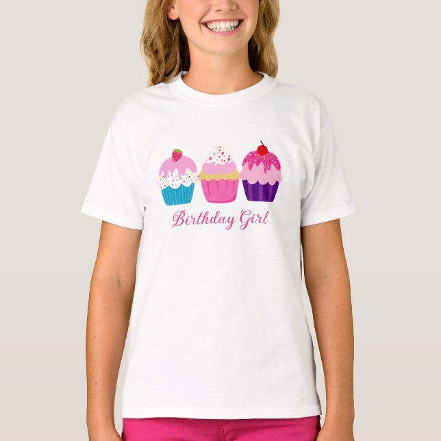 Tre färgade Muffinsar - Birthday Girl T Shirt (Framsida)