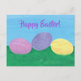 Tre färgade Påskägg i vykort för Grönt av gräsrots
