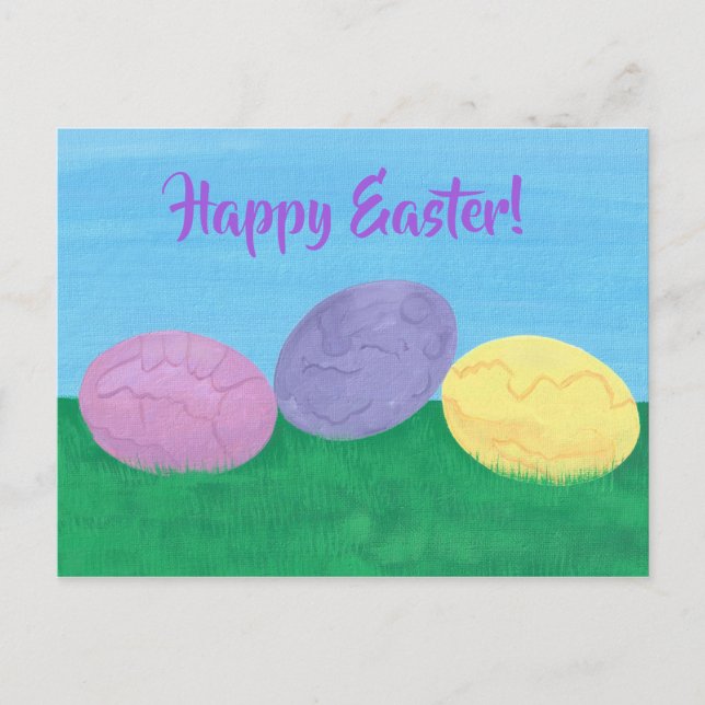 Tre färgade Påskägg i vykort för Grönt av gräsrots (Framsida)