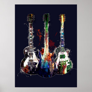 Tre färgader gitarrer poster