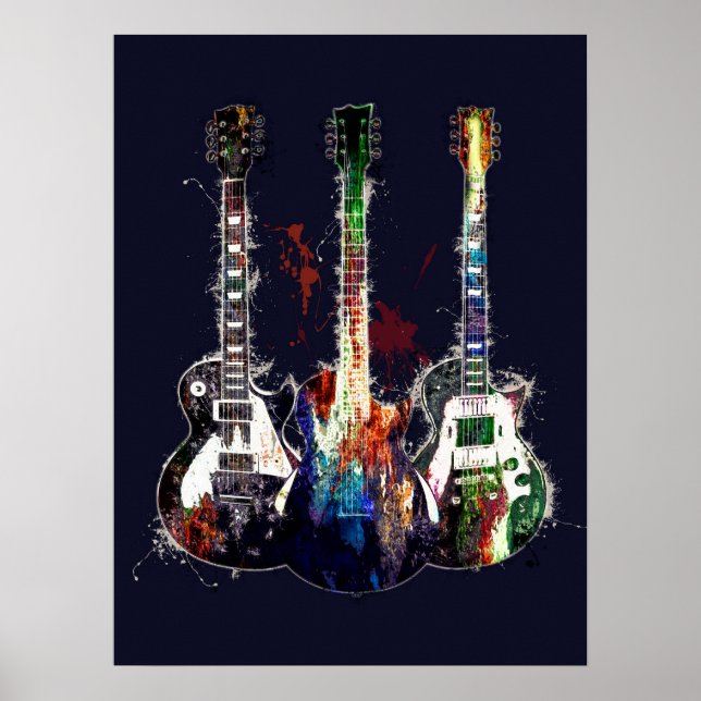 Tre färgader gitarrer poster (Framsidan)