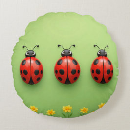 Tre färgglada nyckelpigor rund kudde