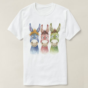 Tre färgglada tecknade åsnor i akvarellstil t shirt