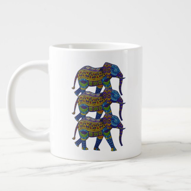 Tre färgstarka mosaic Elephants Jumbo Mugg (Vänster)