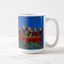 Tre fartyg på flodblåtten kaffemugg