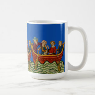 Tre fartyg på flodblåtten kaffemugg