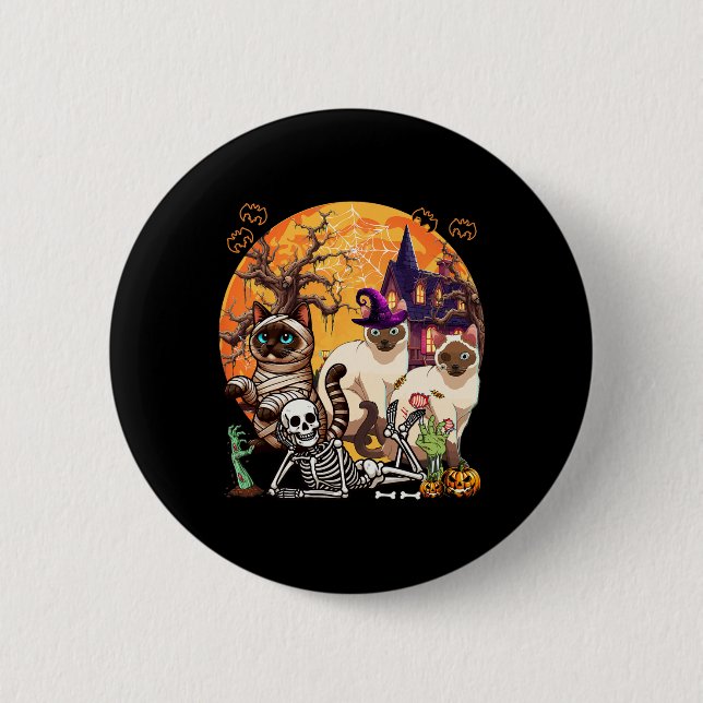 Tre fasor Siamese Cats Cosplay Witch Halloween Knapp (Framsida)