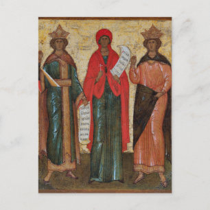 Tre female Saints Orthodox Byzantine Icon Vykort