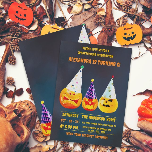Tre Festive Jack O'Lanterns Halloween Birthday Inbjudningar (Skapare uppladdad)