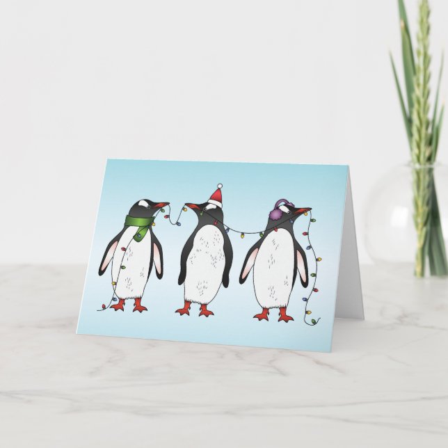 Tre festliga julpenguins illustration helgkort (Framsida)
