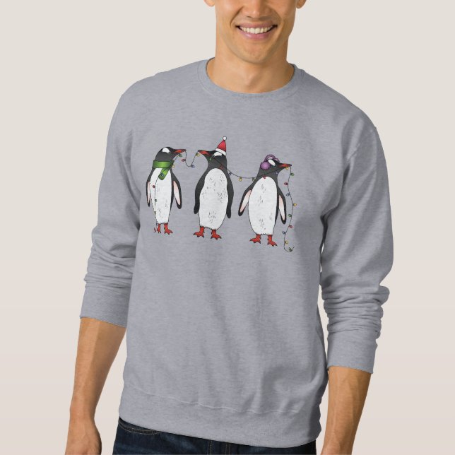 Tre festliga julpenguins illustration lång ärmad tröja (Framsida)