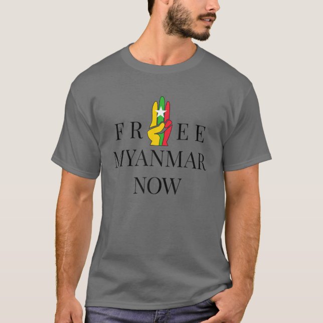 Tre Finger Salute Myanmar Flagga Spara T Shirt (Framsida)